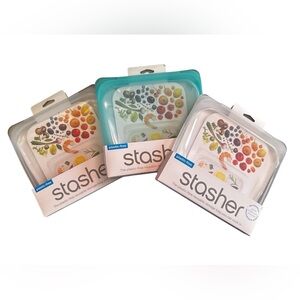 Stasher Reusable Silicone Food Bags - Teal and Clear(Set of 3)